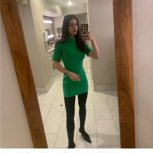 Zara | Dresses | Zara High Neck Mini Dress Green Xs | Poshmark